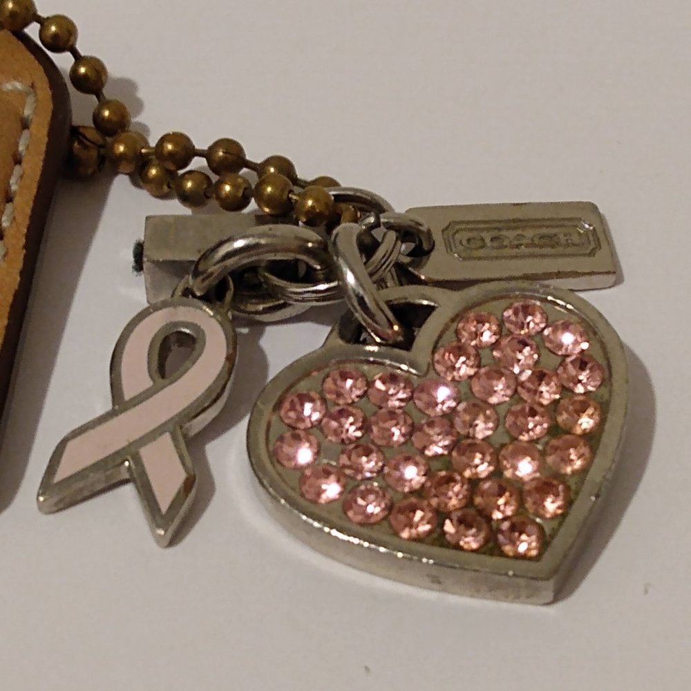 Pink Rhinestone Heart Cancer Awareness Ribbon Keychain Fob Accessory